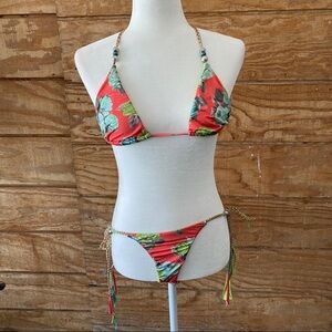 Beach Bunny Swimwear Floral String Bikini and Triangle Top Suit (Womens Size S)